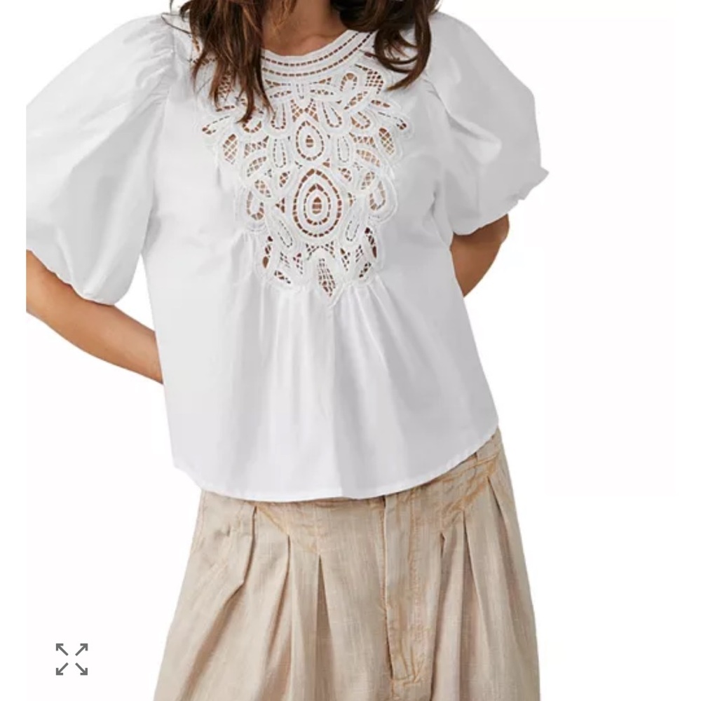 Free People Bardot Lace Front Puff Sleeve Top